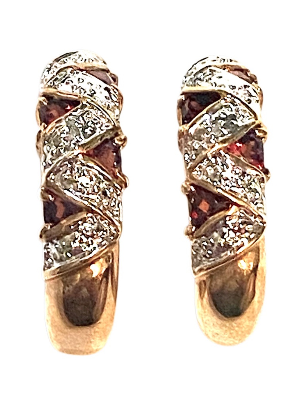 Vintage Garnet Stone Gold Hoop Earrings
